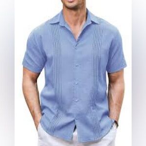 Coofandy Blue collared short sleeve shirt with argyle detail button down size XL